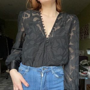 Mesh Print Button Up Long Sleeve Bodysuit